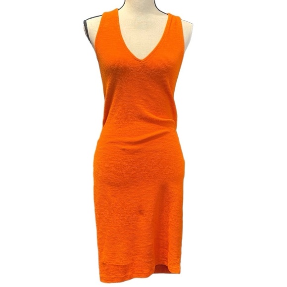Zara Red Orange Bodycon Deep V Neck Summer Dress Women's Medium - Picture 1 of 10